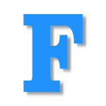 G. Fordyce logo, light blue capital F with a text shadow